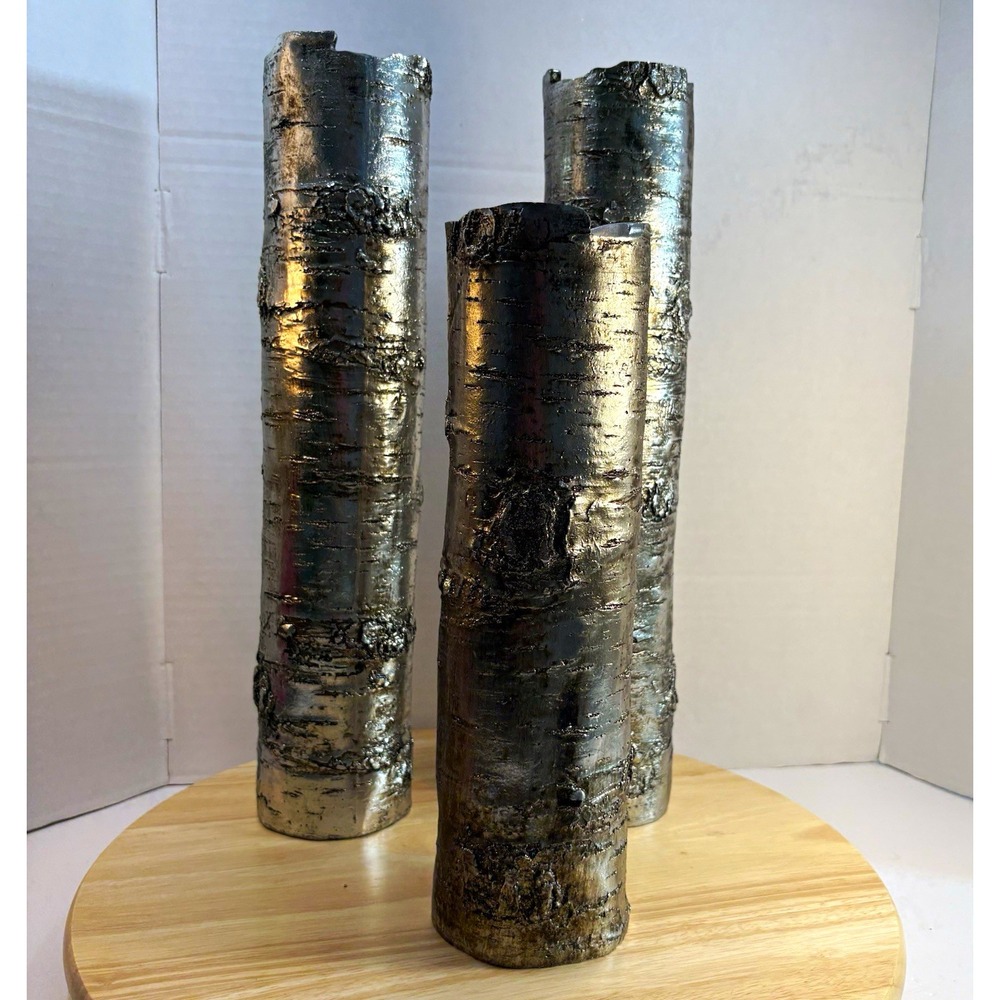 Midwest-CBK Silver Birch Branch Vases Set of 3 Metallic Tree Bark Decor 247815